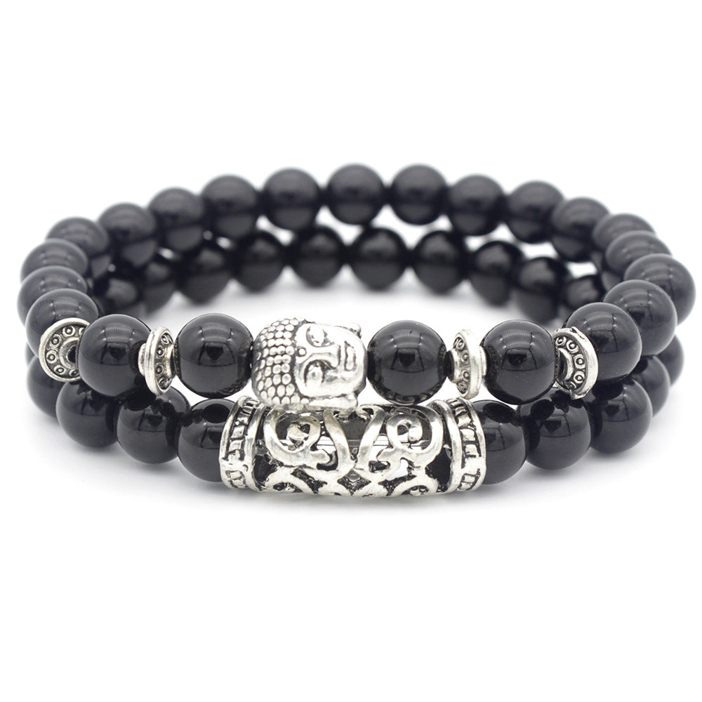Pulsera de cuentas de múltiples cuentas de múltiples círculo de la cabeza de roca volcánica.